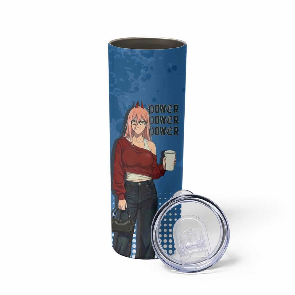 Power Chainsaw Man in Street Chic Skinny Tumbler Bold Blue Anime Aesthetic with Power