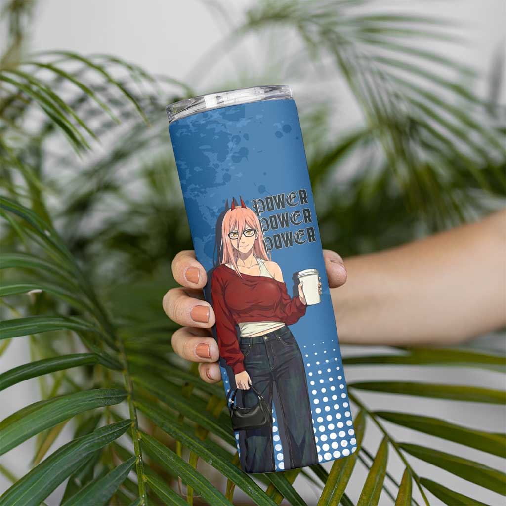 Power Chainsaw Man in Street Chic Skinny Tumbler Bold Blue Anime Aesthetic with Power