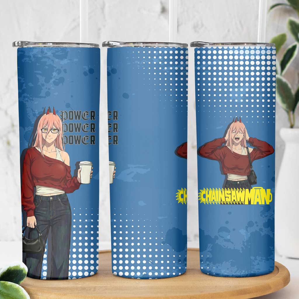 Power Chainsaw Man in Street Chic Skinny Tumbler Bold Blue Anime Aesthetic with Power