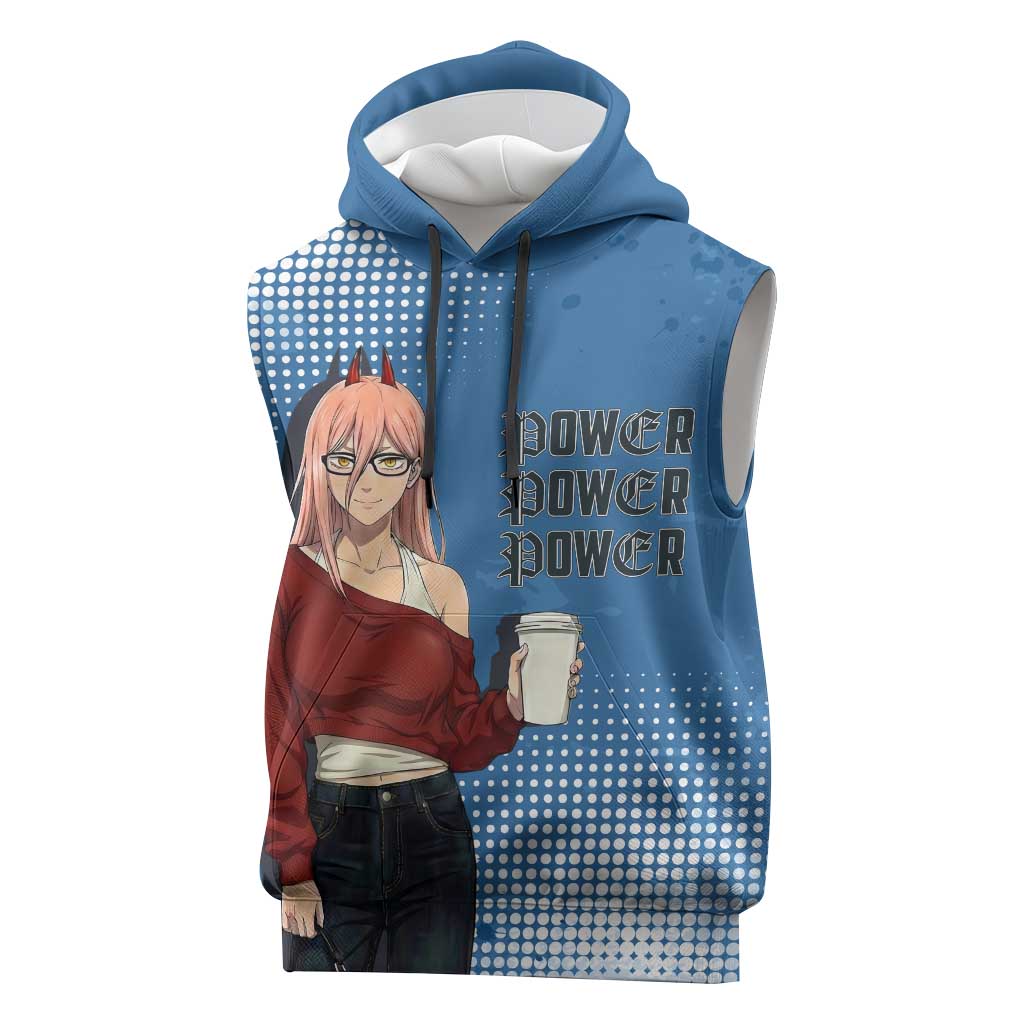 Power Chainsaw Man in Street Chic Sleeveless Hoodie Bold Blue Anime Aesthetic with Power