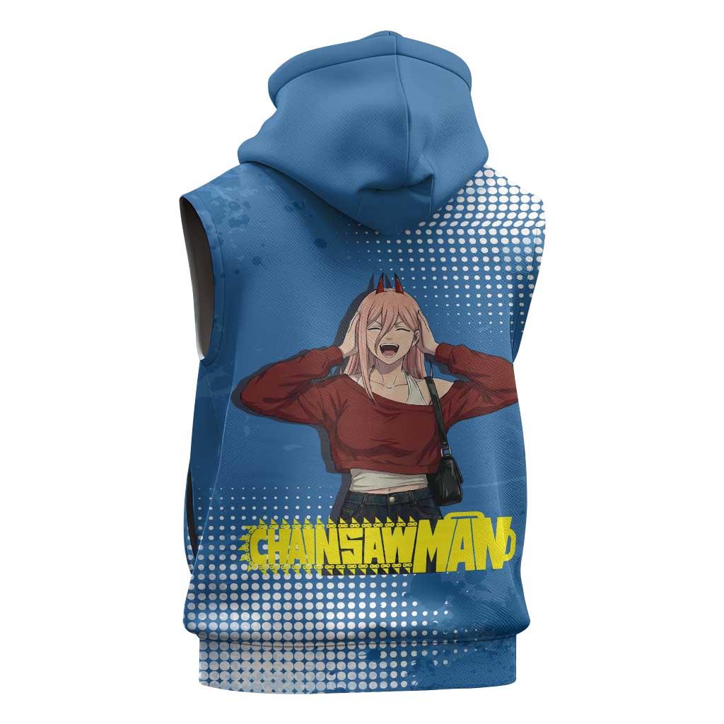 Power Chainsaw Man in Street Chic Sleeveless Hoodie Bold Blue Anime Aesthetic with Power