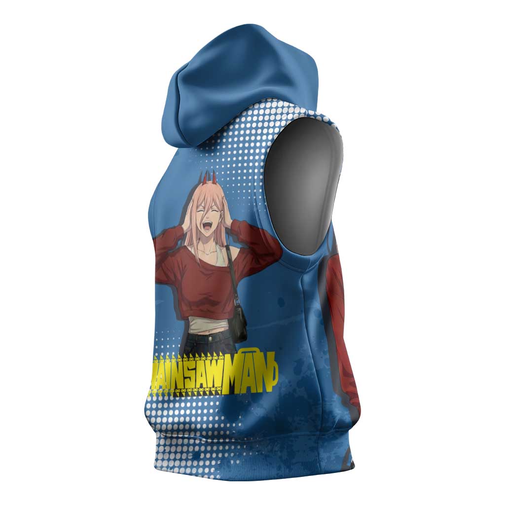 Power Chainsaw Man in Street Chic Sleeveless Hoodie Bold Blue Anime Aesthetic with Power
