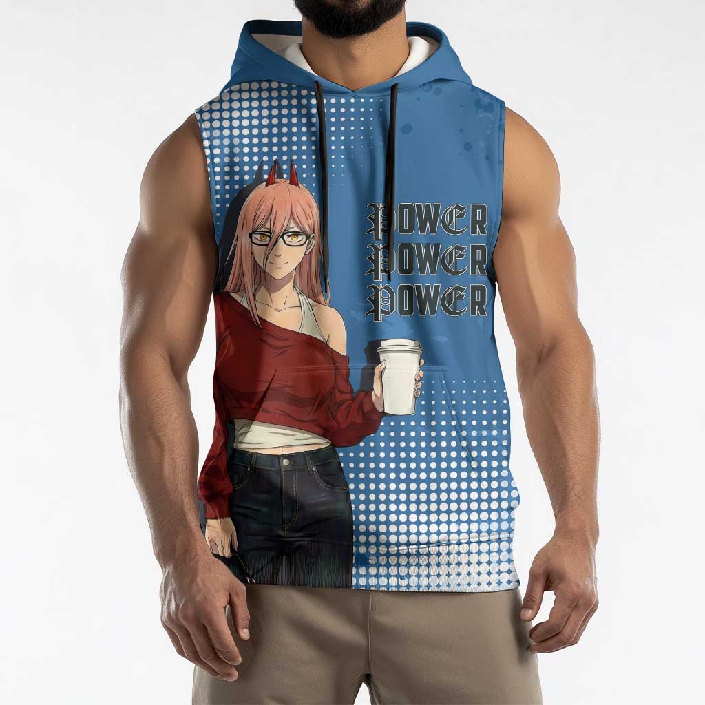 Power Chainsaw Man in Street Chic Sleeveless Hoodie Bold Blue Anime Aesthetic with Power