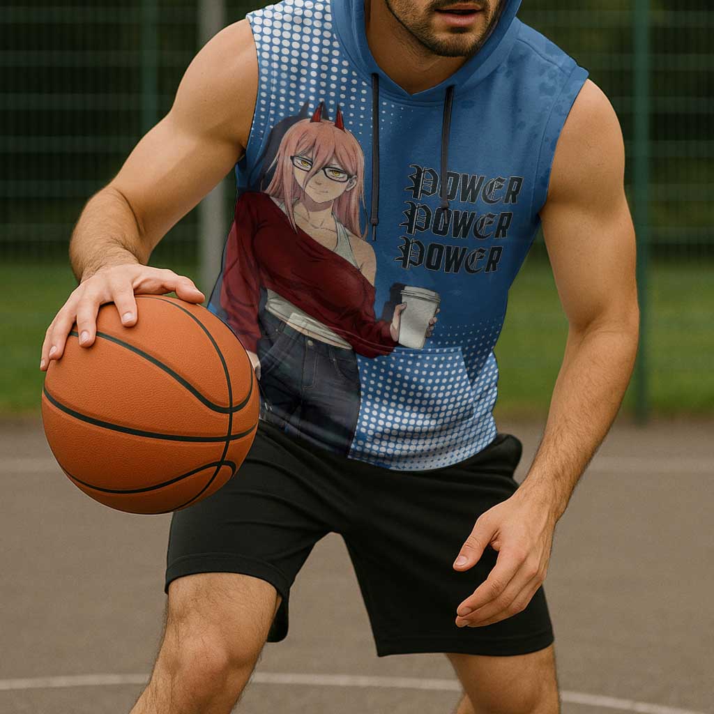 Power Chainsaw Man in Street Chic Sleeveless Hoodie Bold Blue Anime Aesthetic with Power