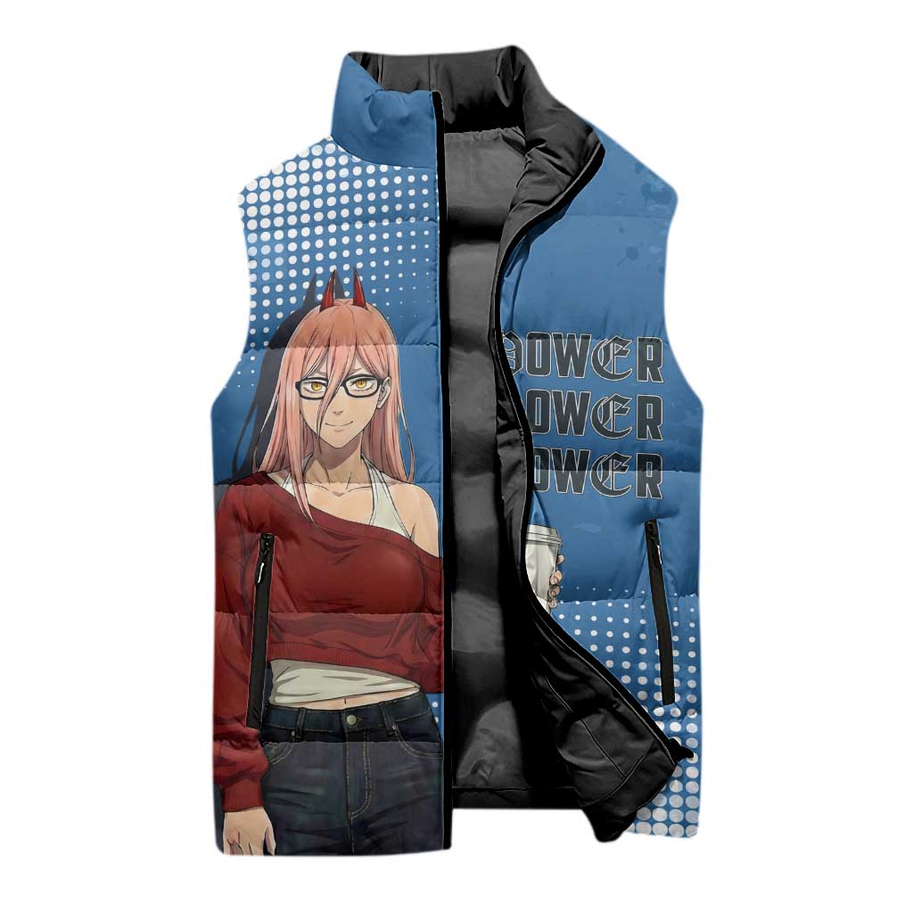 Power Chainsaw Man in Street Chic Sleeveless Puffer Jacket Bold Blue Anime Aesthetic with Power