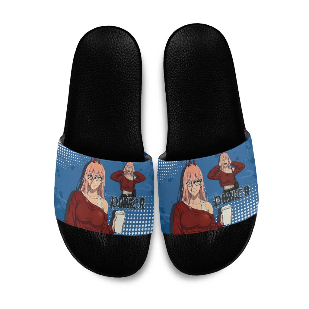 Power Chainsaw Man in Street Chic Slide Sandals Bold Blue Anime Aesthetic with Power