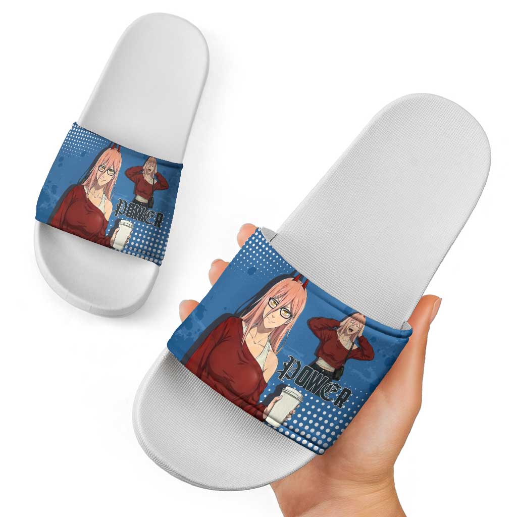 Power Chainsaw Man in Street Chic Slide Sandals Bold Blue Anime Aesthetic with Power