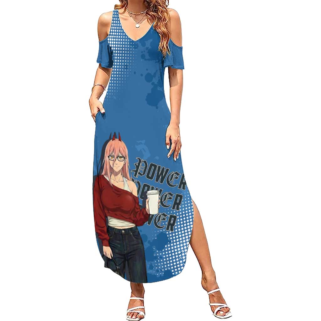 Power Chainsaw Man in Street Chic Summer Maxi Dress Bold Blue Anime Aesthetic with Power