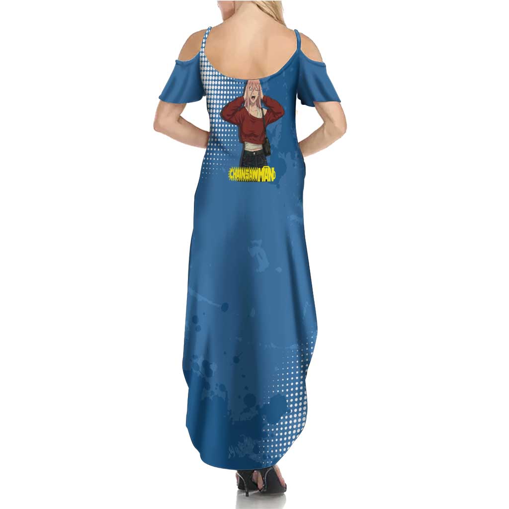 Power Chainsaw Man in Street Chic Summer Maxi Dress Bold Blue Anime Aesthetic with Power