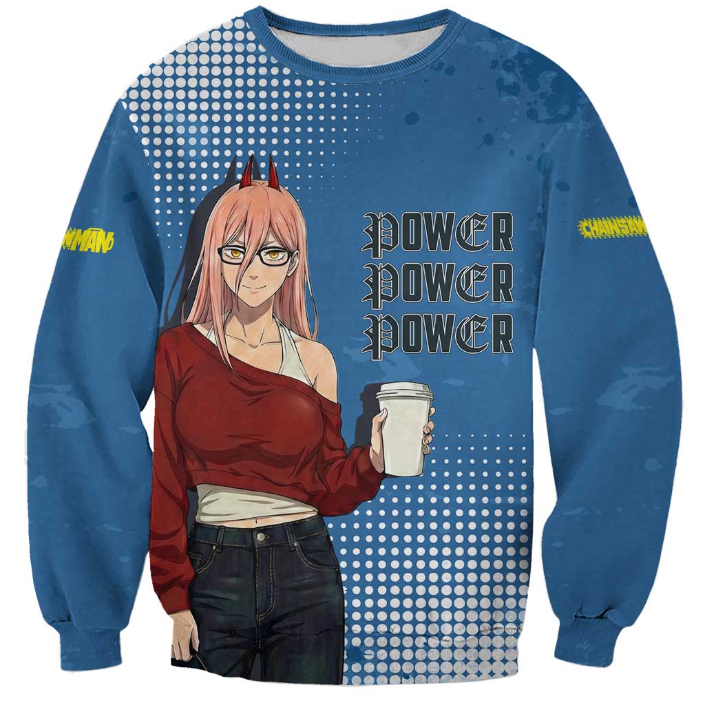 Power Chainsaw Man in Street Chic Sweatshirt Bold Blue Anime Aesthetic with Power