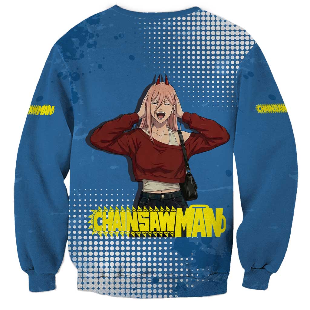 Power Chainsaw Man in Street Chic Sweatshirt Bold Blue Anime Aesthetic with Power