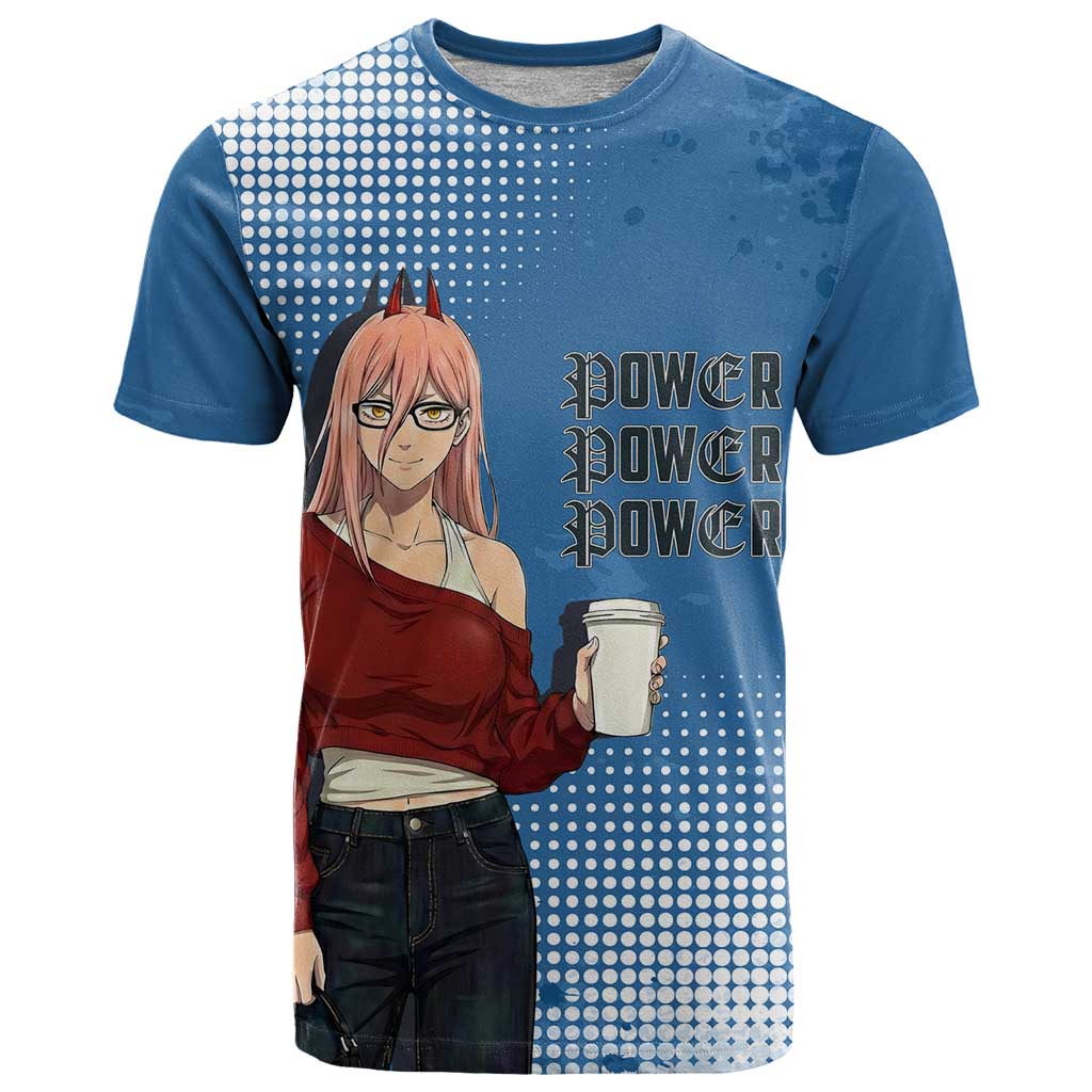 Power Chainsaw Man in Street Chic T Shirt Bold Blue Anime Aesthetic with Power