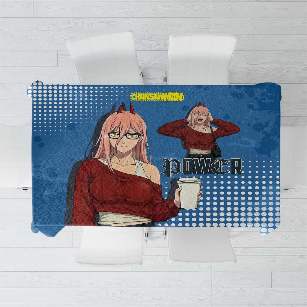 Power Chainsaw Man in Street Chic Tablecloth Bold Blue Anime Aesthetic with Power