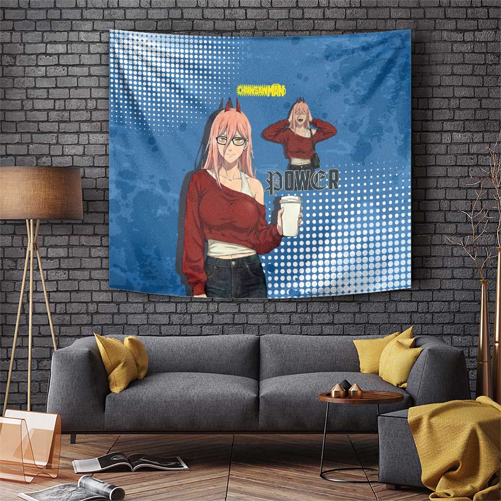 Power Chainsaw Man in Street Chic Tapestry Bold Blue Anime Aesthetic with Power