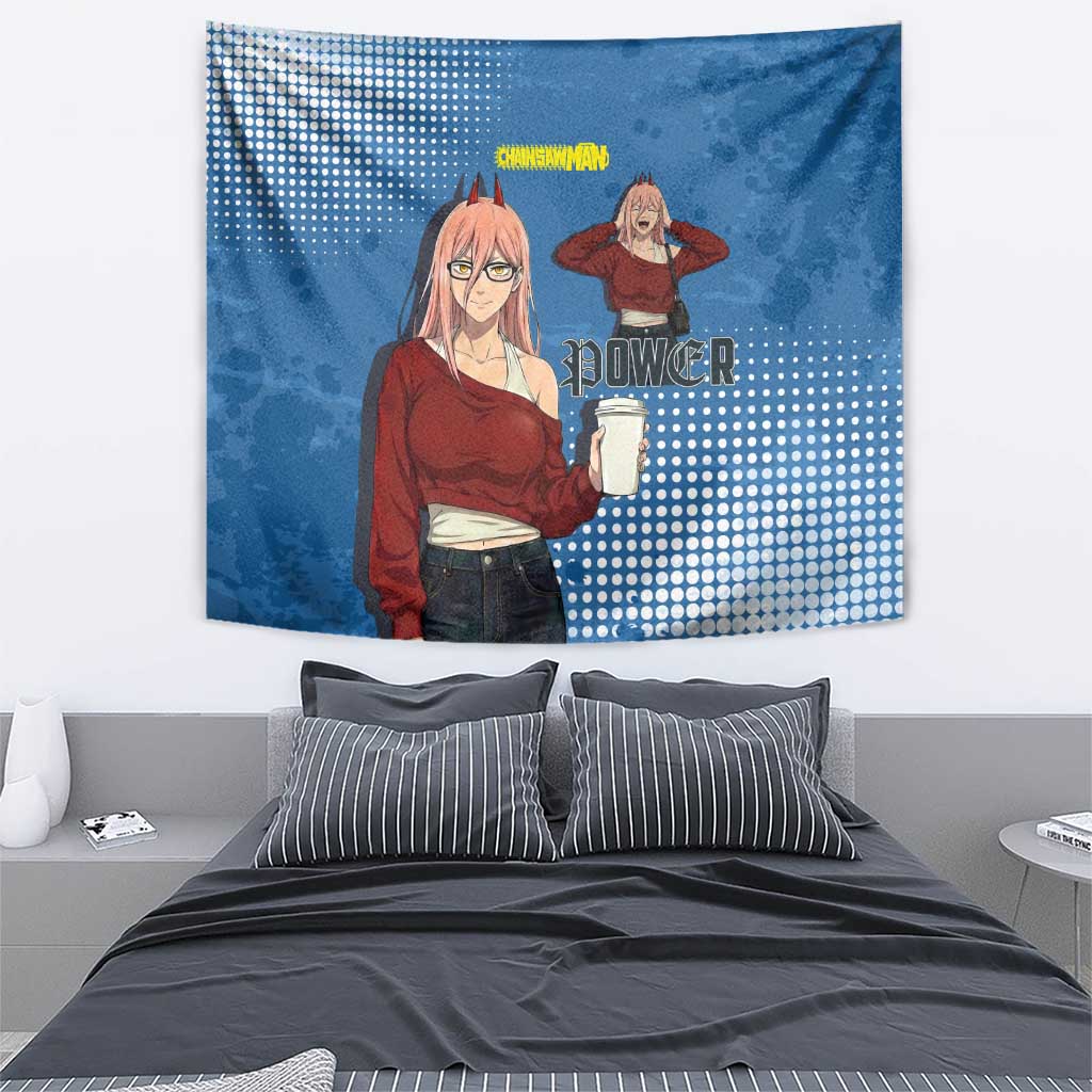 Power Chainsaw Man in Street Chic Tapestry Bold Blue Anime Aesthetic with Power