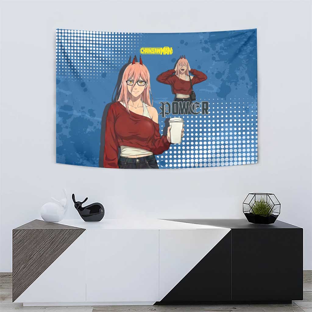 Power Chainsaw Man in Street Chic Tapestry Bold Blue Anime Aesthetic with Power