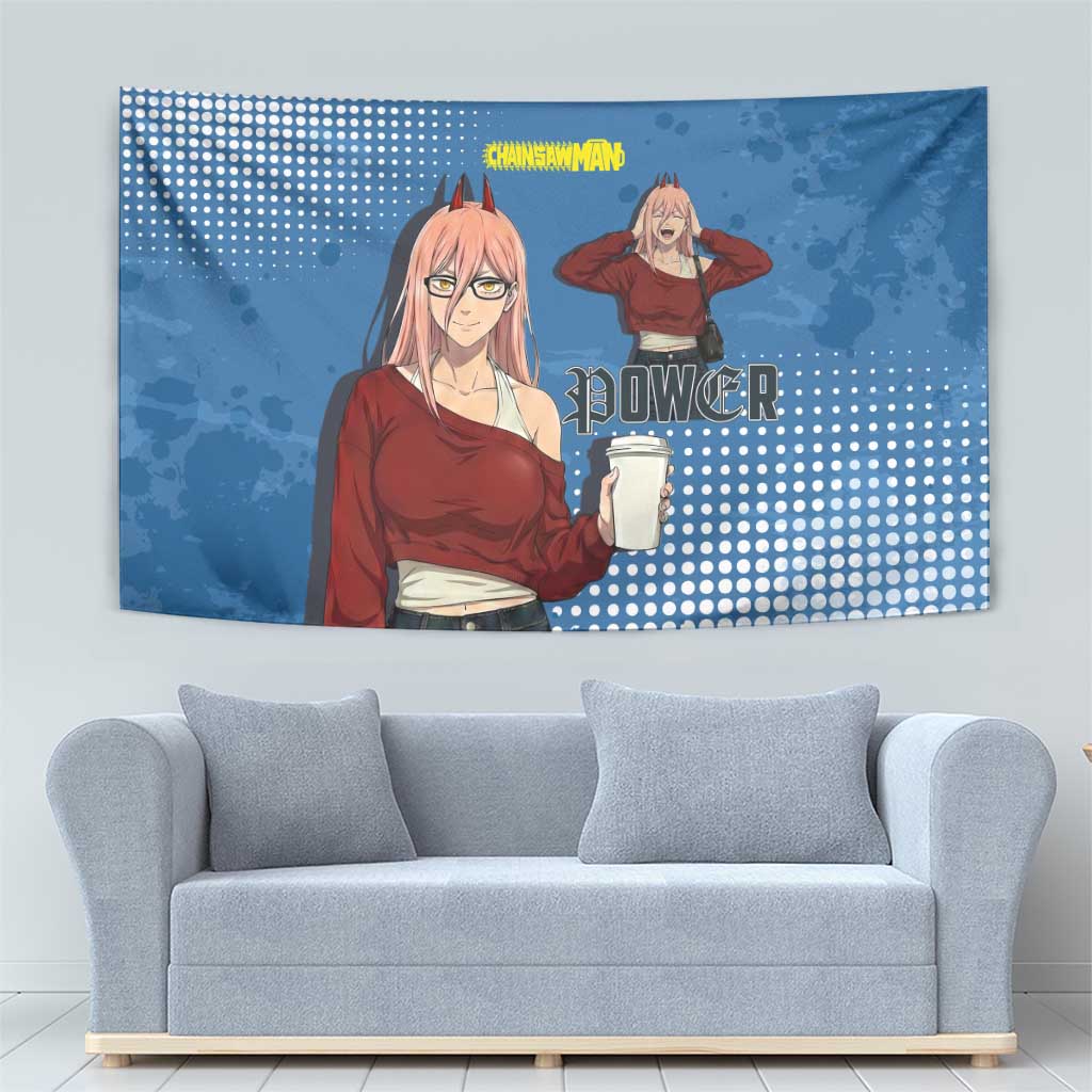 Power Chainsaw Man in Street Chic Tapestry Bold Blue Anime Aesthetic with Power
