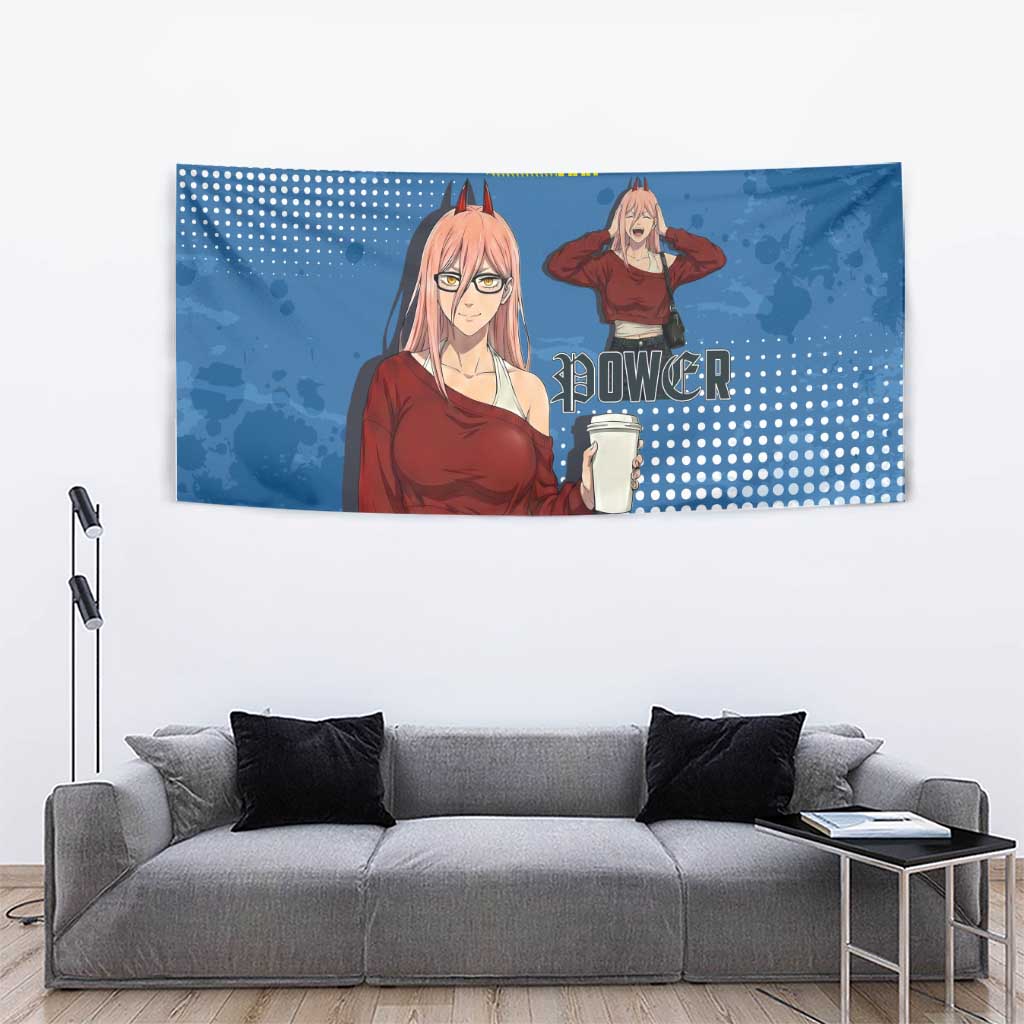 Power Chainsaw Man in Street Chic Tapestry Bold Blue Anime Aesthetic with Power