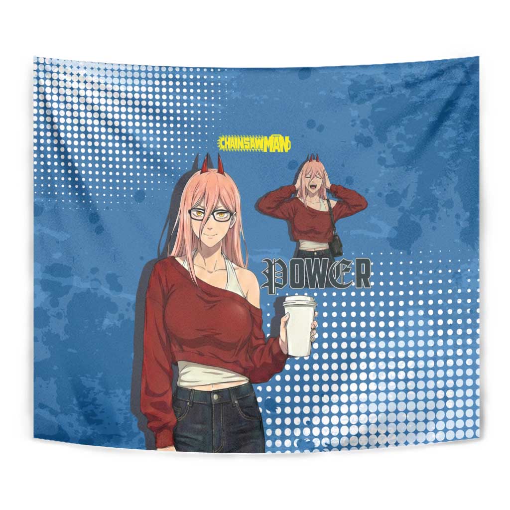 Power Chainsaw Man in Street Chic Tapestry Bold Blue Anime Aesthetic with Power