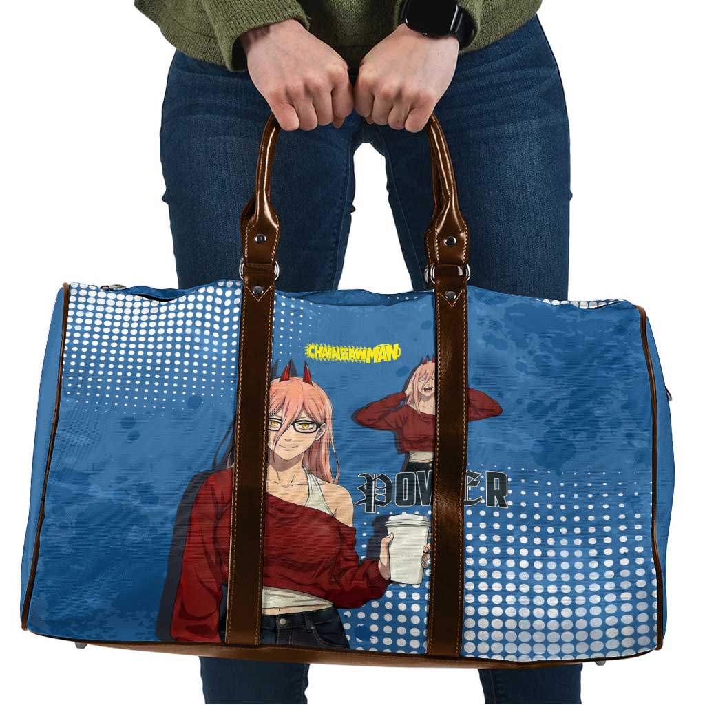 Power Chainsaw Man in Street Chic Travel Bag Bold Blue Anime Aesthetic with Power