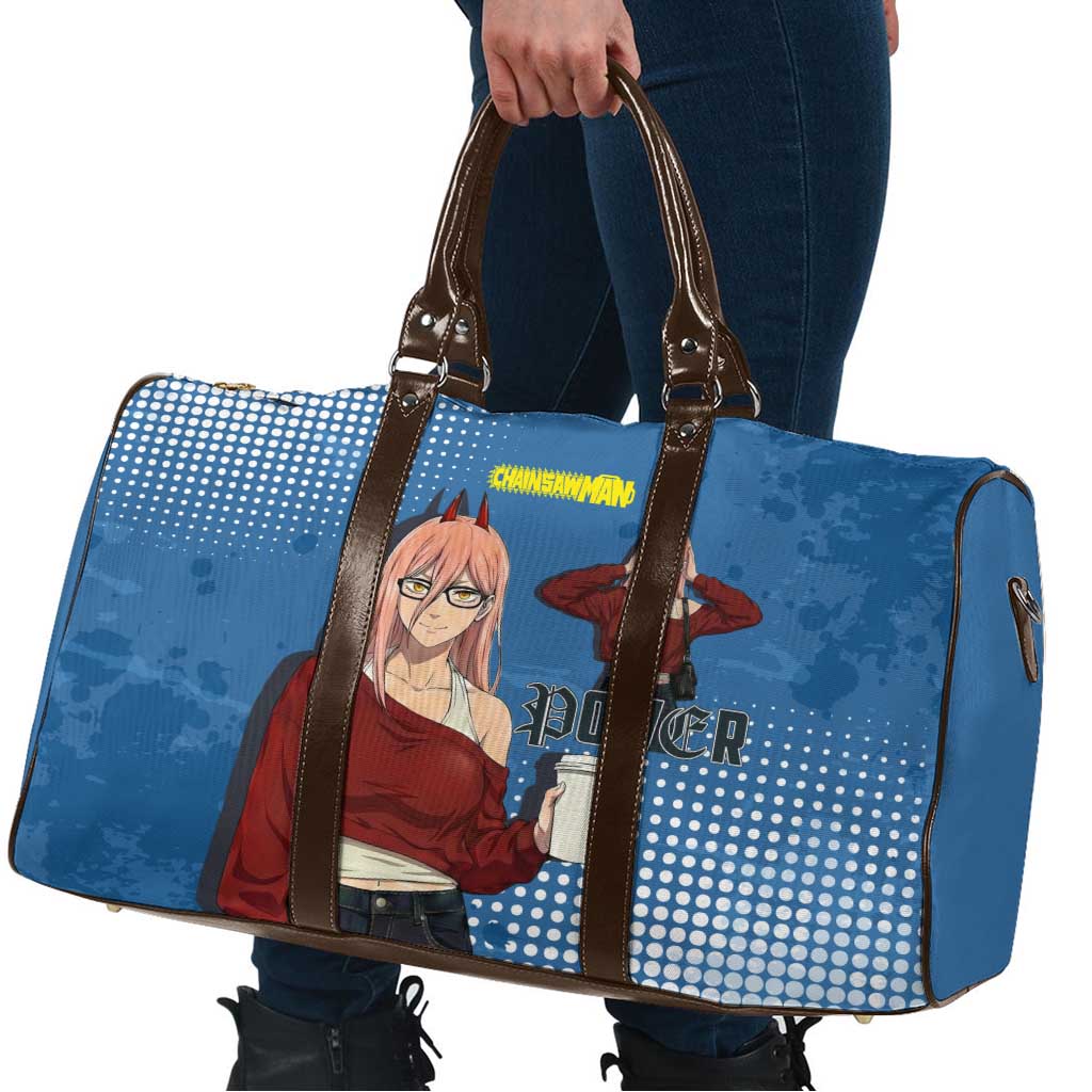 Power Chainsaw Man in Street Chic Travel Bag Bold Blue Anime Aesthetic with Power