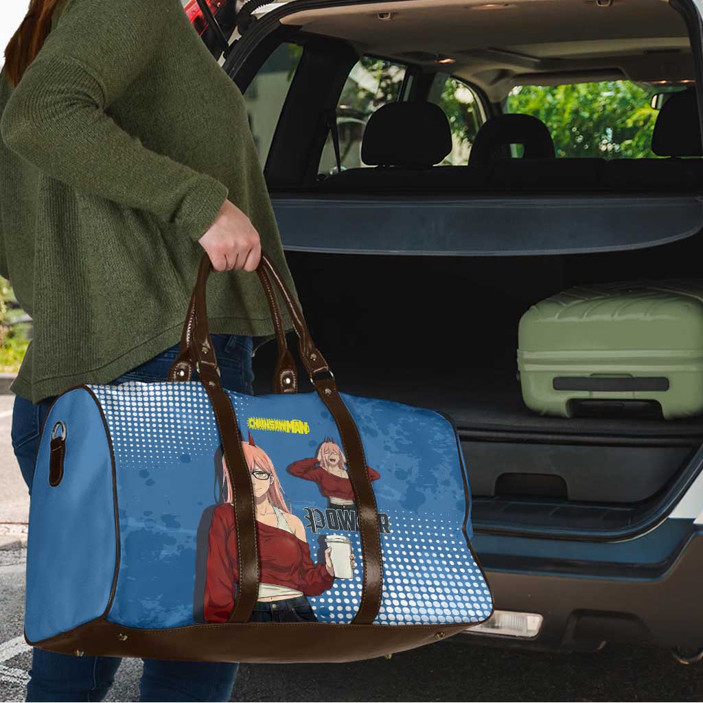Power Chainsaw Man in Street Chic Travel Bag Bold Blue Anime Aesthetic with Power