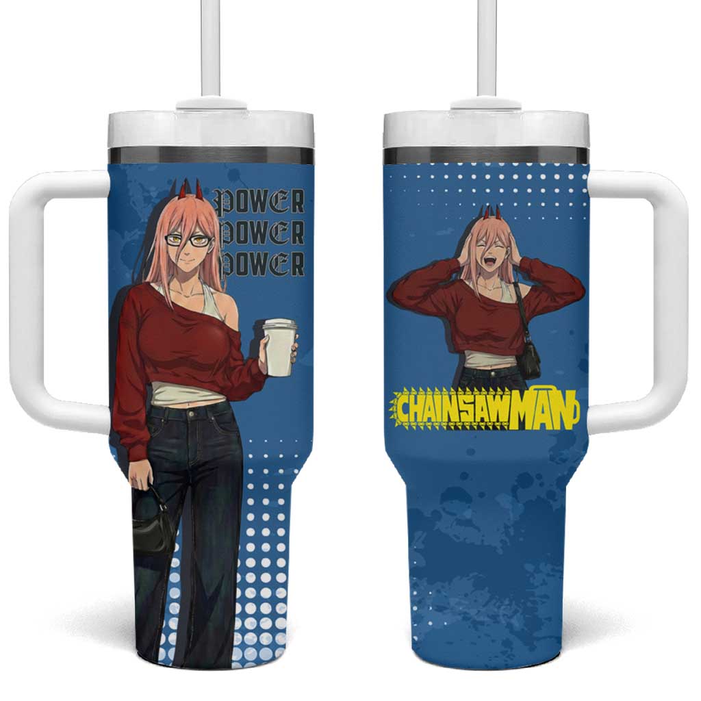 Power Chainsaw Man in Street Chic Tumbler With Handle Bold Blue Anime Aesthetic with Power
