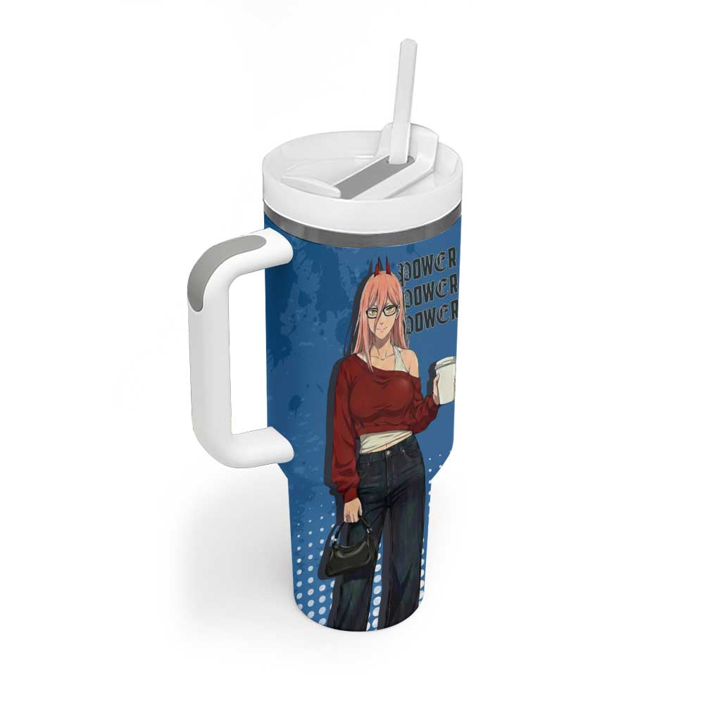 Power Chainsaw Man in Street Chic Tumbler With Handle Bold Blue Anime Aesthetic with Power