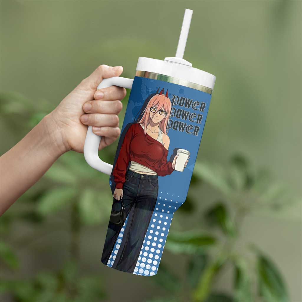 Power Chainsaw Man in Street Chic Tumbler With Handle Bold Blue Anime Aesthetic with Power