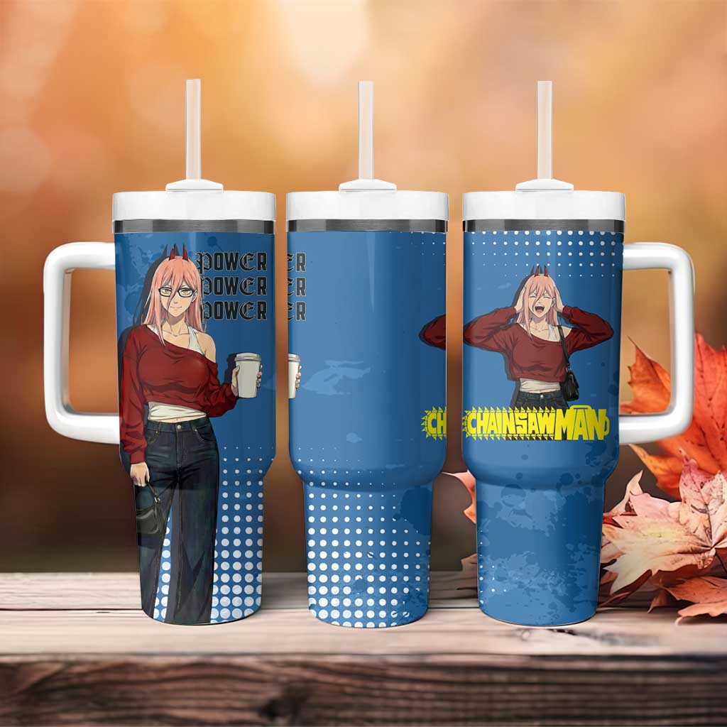 Power Chainsaw Man in Street Chic Tumbler With Handle Bold Blue Anime Aesthetic with Power