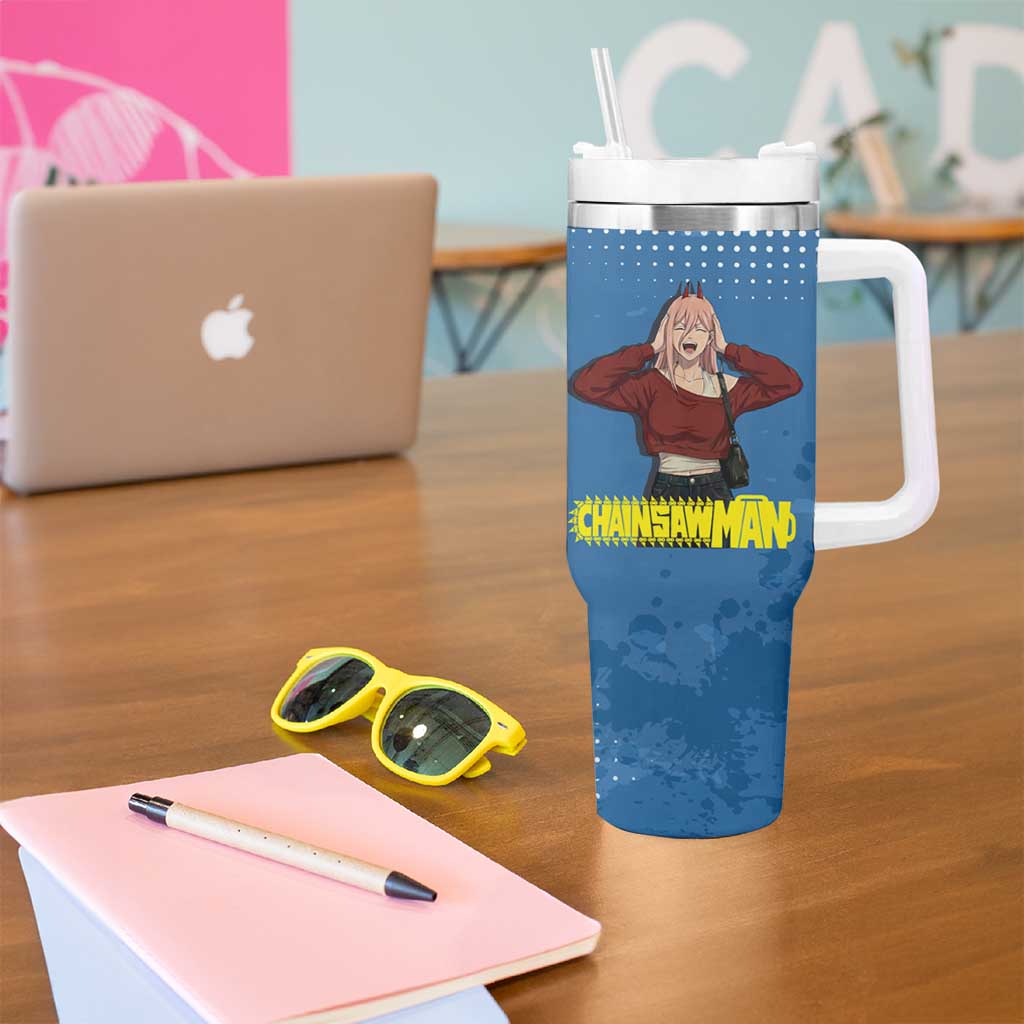 Power Chainsaw Man in Street Chic Tumbler With Handle Bold Blue Anime Aesthetic with Power