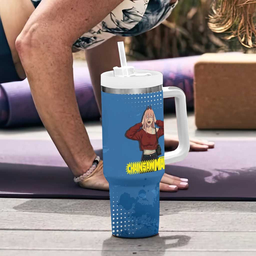 Power Chainsaw Man in Street Chic Tumbler With Handle Bold Blue Anime Aesthetic with Power