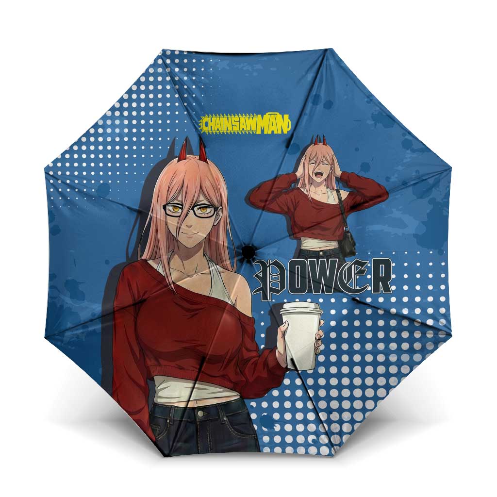Power Chainsaw Man in Street Chic Umbrella Bold Blue Anime Aesthetic with Power