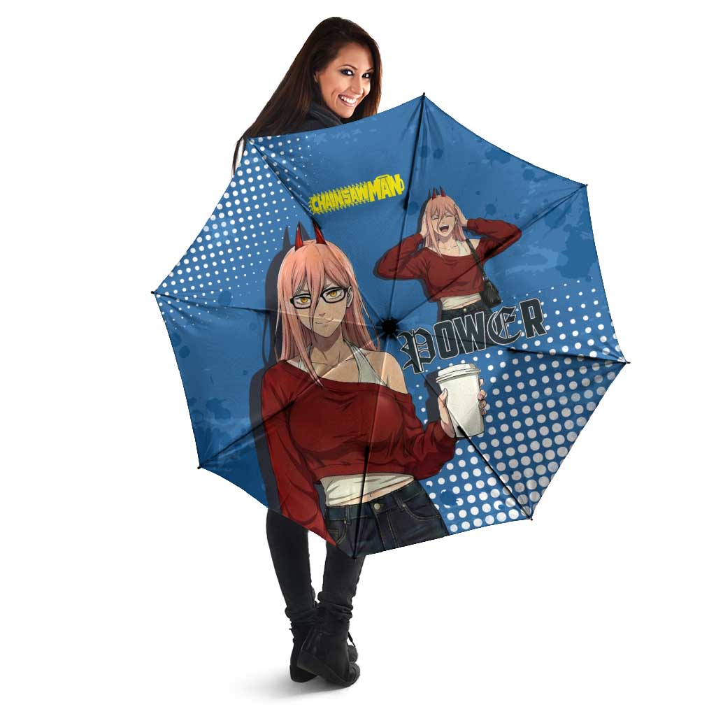 Power Chainsaw Man in Street Chic Umbrella Bold Blue Anime Aesthetic with Power