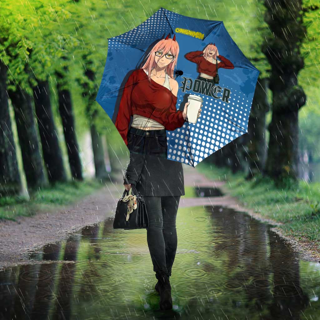 Power Chainsaw Man in Street Chic Umbrella Bold Blue Anime Aesthetic with Power