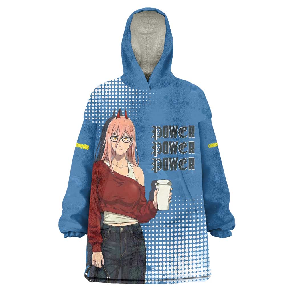 Power Chainsaw Man in Street Chic Wearable Blanket Hoodie Bold Blue Anime Aesthetic with Power