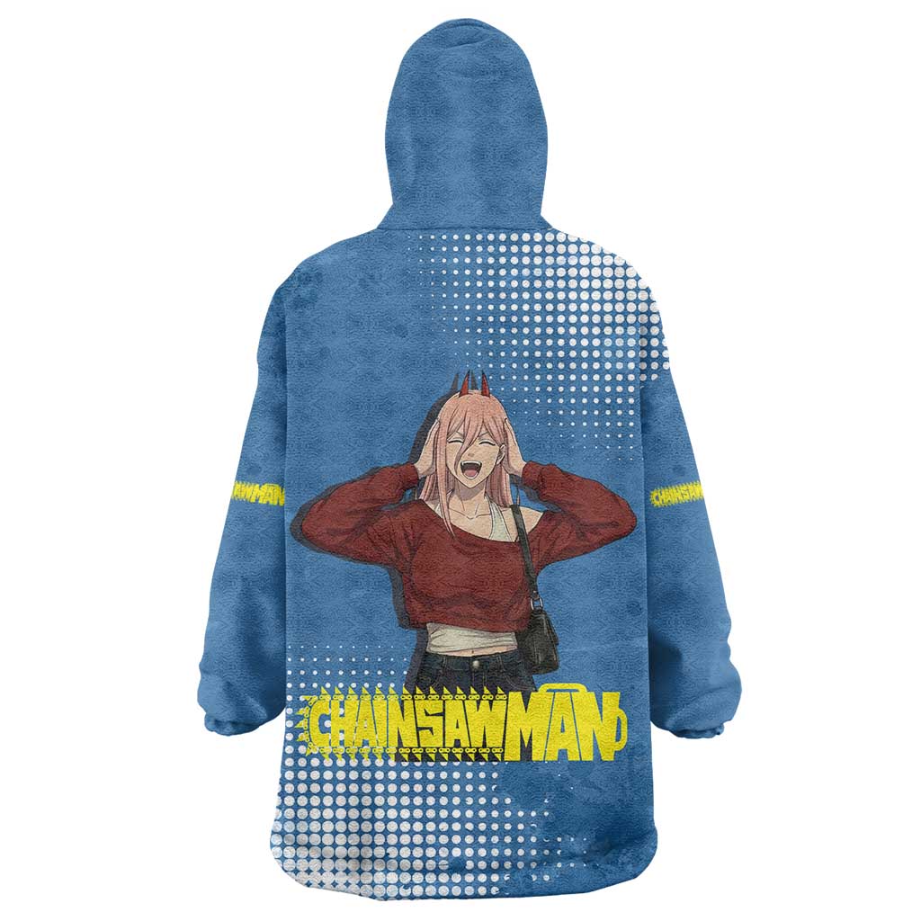 Power Chainsaw Man in Street Chic Wearable Blanket Hoodie Bold Blue Anime Aesthetic with Power