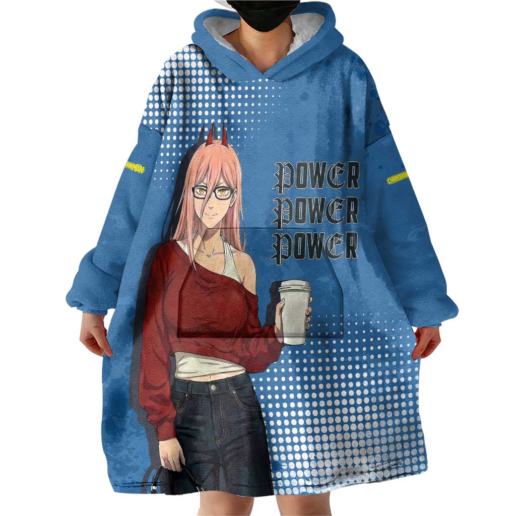 Power Chainsaw Man in Street Chic Wearable Blanket Hoodie Bold Blue Anime Aesthetic with Power