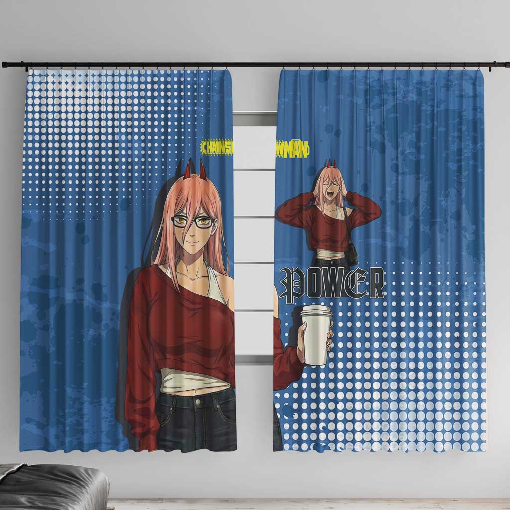 Power Chainsaw Man in Street Chic Window Curtain Bold Blue Anime Aesthetic with Power