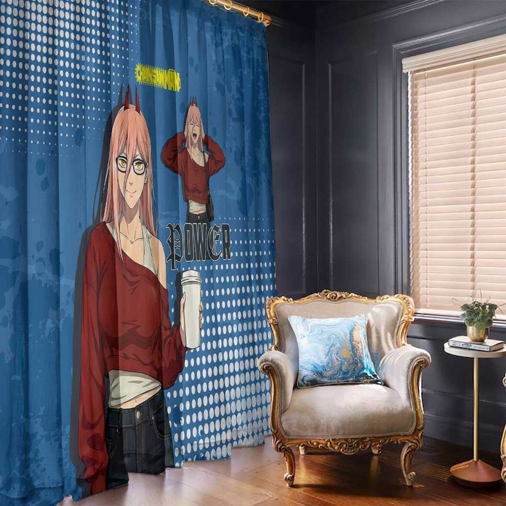 Power Chainsaw Man in Street Chic Window Curtain Bold Blue Anime Aesthetic with Power