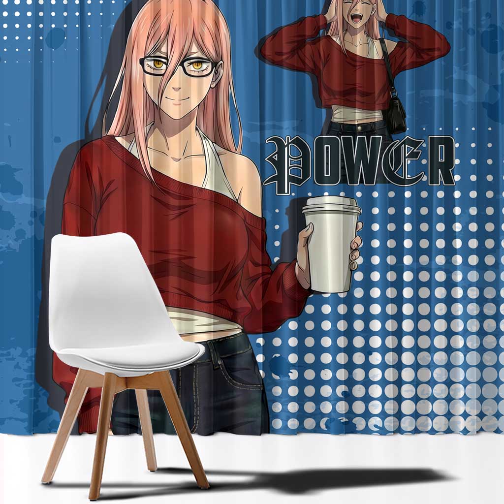 Power Chainsaw Man in Street Chic Window Curtain Bold Blue Anime Aesthetic with Power