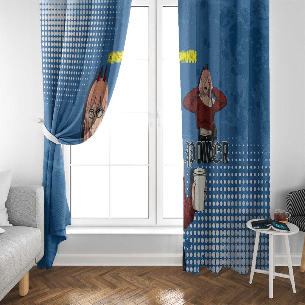 Power Chainsaw Man in Street Chic Window Curtain Bold Blue Anime Aesthetic with Power