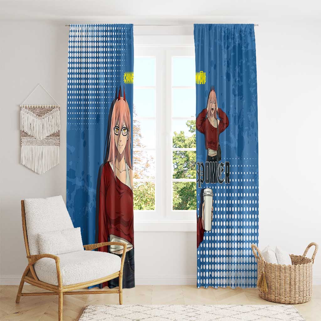 Power Chainsaw Man in Street Chic Window Curtain Bold Blue Anime Aesthetic with Power