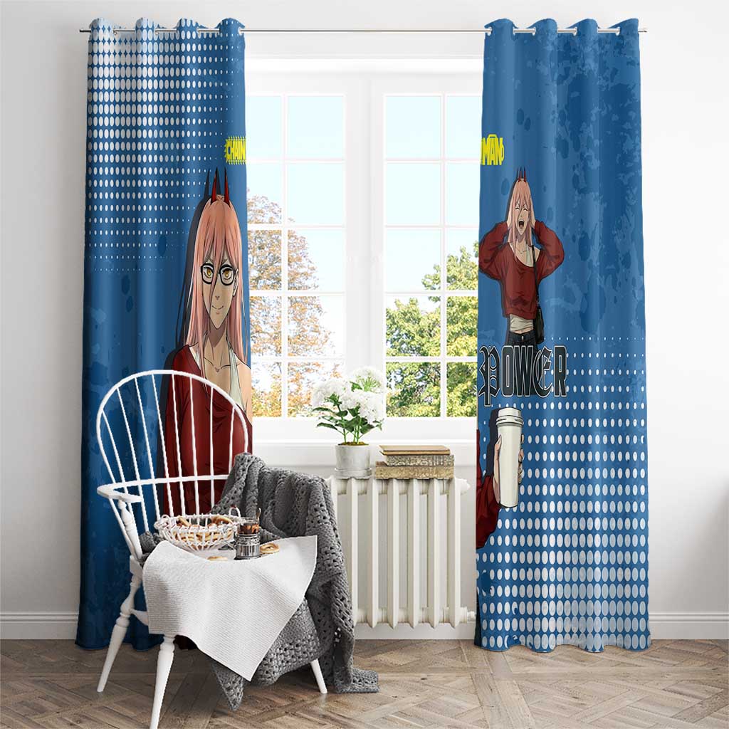 Power Chainsaw Man in Street Chic Window Curtain Bold Blue Anime Aesthetic with Power