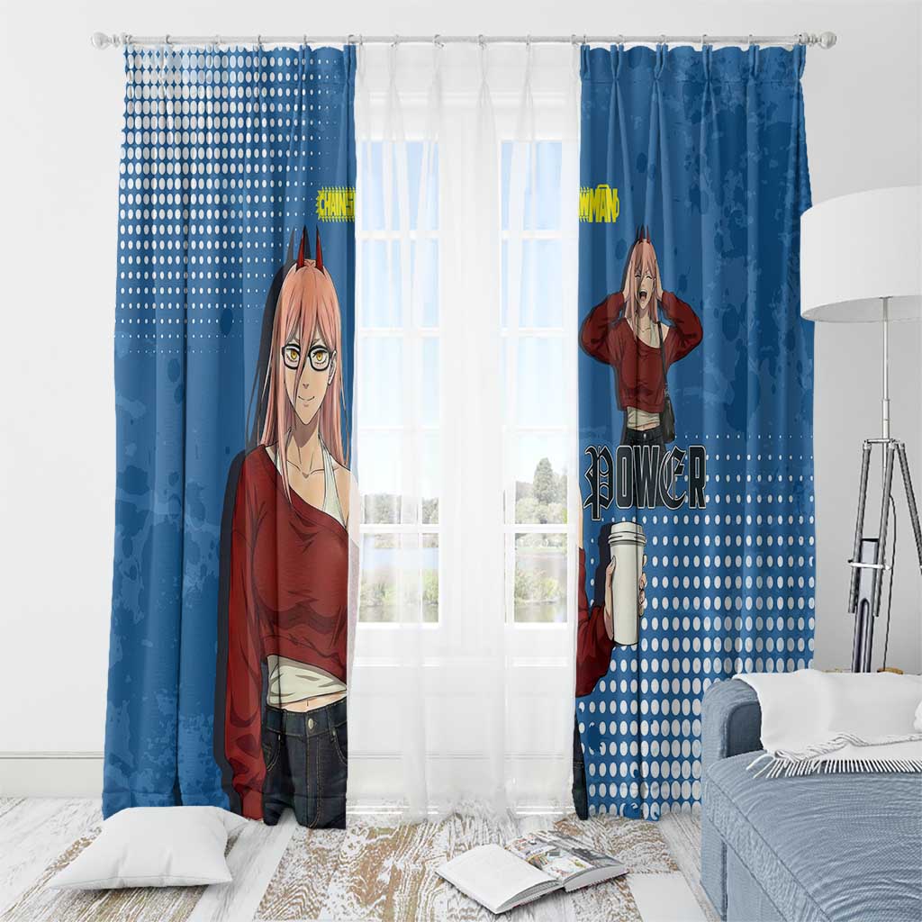 Power Chainsaw Man in Street Chic Window Curtain Bold Blue Anime Aesthetic with Power