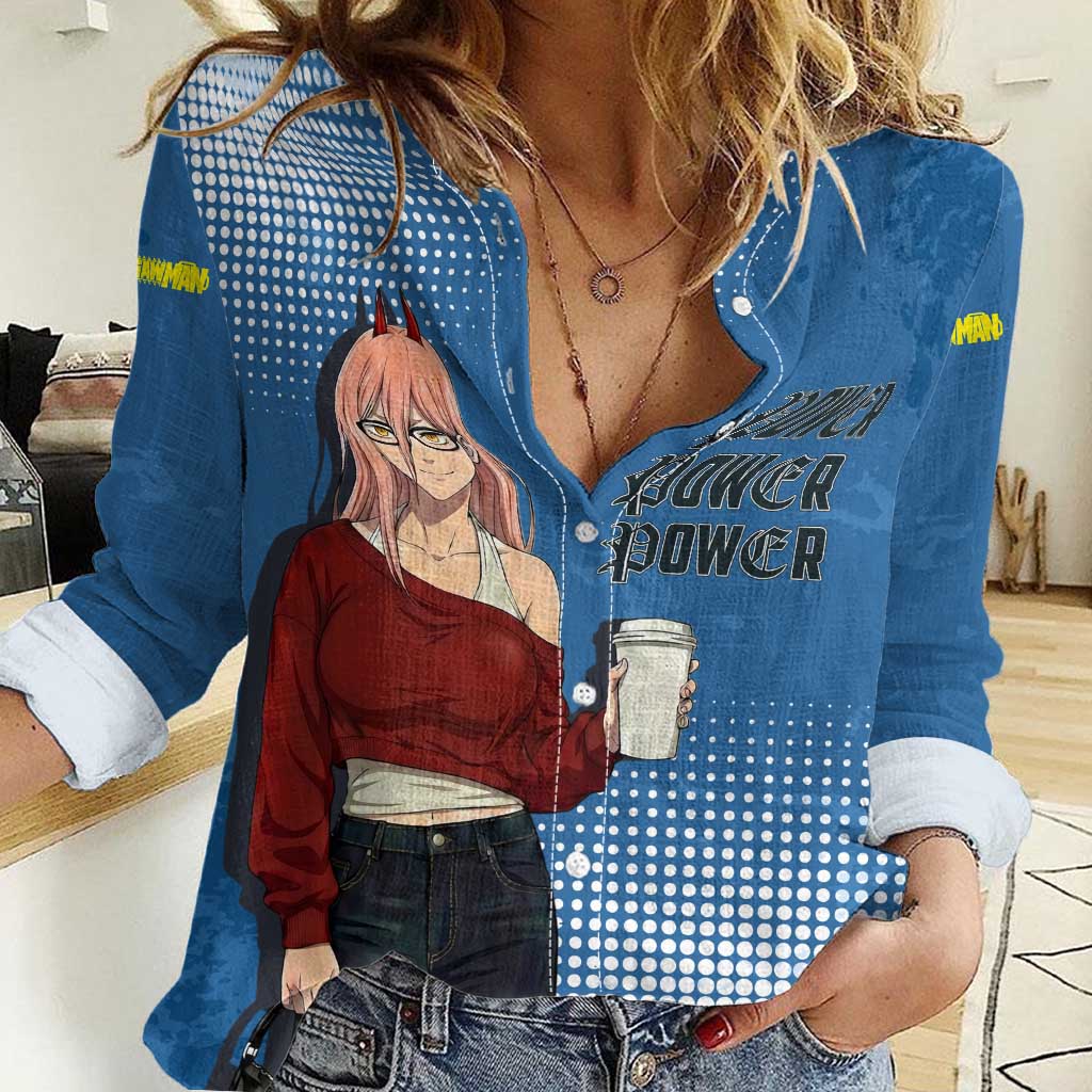 Power Chainsaw Man in Street Chic Women Casual Shirt Bold Blue Anime Aesthetic with Power