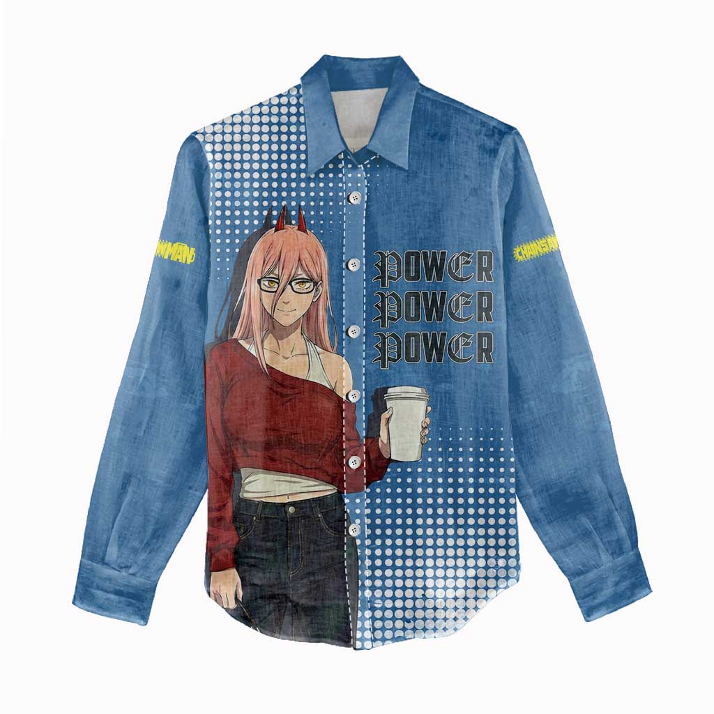 Power Chainsaw Man in Street Chic Women Casual Shirt Bold Blue Anime Aesthetic with Power