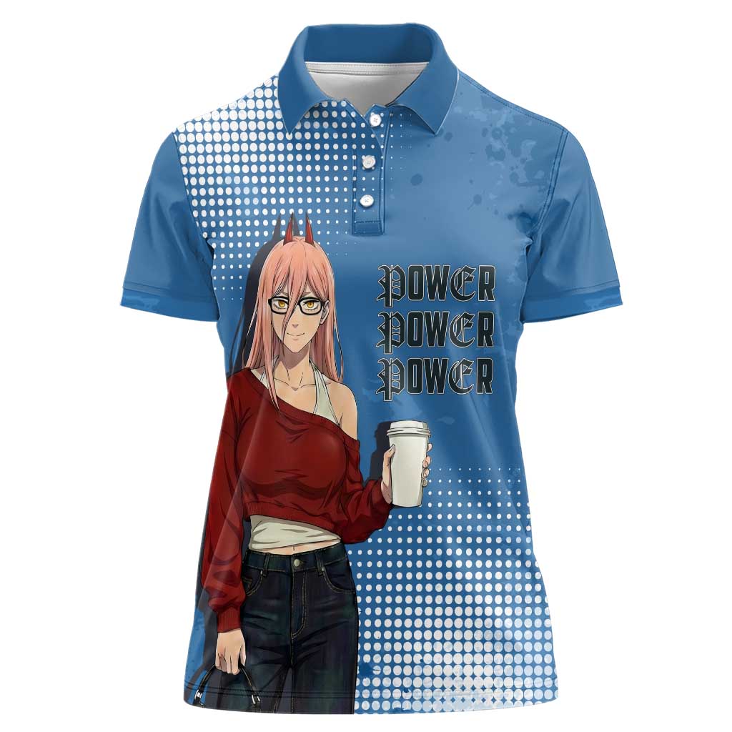 Power Chainsaw Man in Street Chic Women Polo Shirt Bold Blue Anime Aesthetic with Power