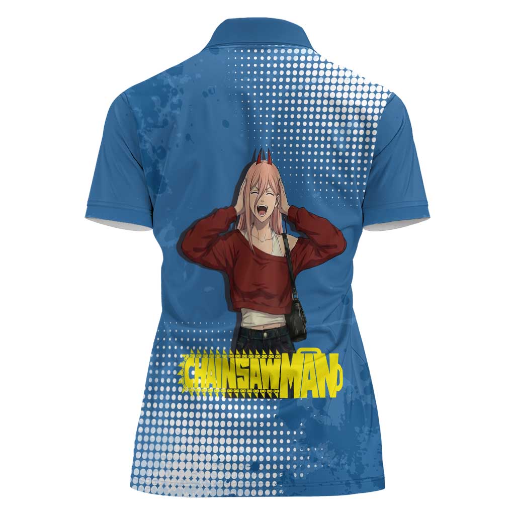 Power Chainsaw Man in Street Chic Women Polo Shirt Bold Blue Anime Aesthetic with Power
