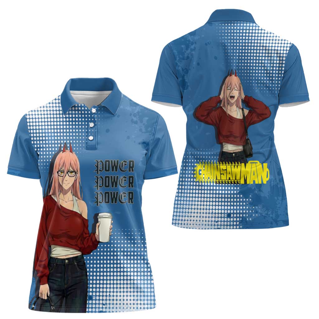 Power Chainsaw Man in Street Chic Women Polo Shirt Bold Blue Anime Aesthetic with Power